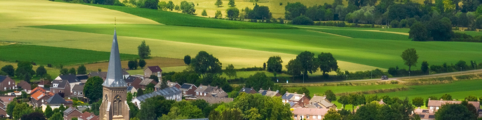 Aerial view of the small village Vijlen and countryside, Zuid Limburg, Netherlands.