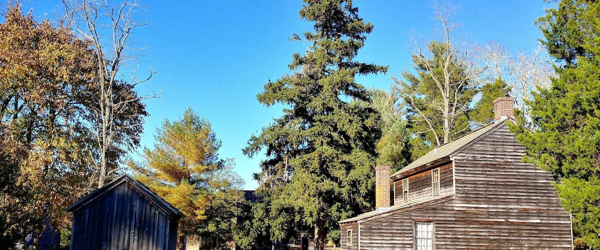 Historic buildings at Batsto village, New Jersey during autumn