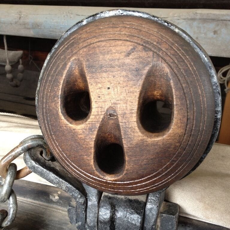 Ship's tackle that looks like a face. 