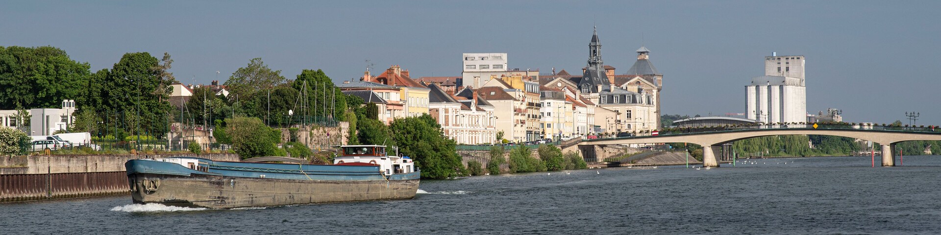 A barge on the Seine in the town of Corbeil-Essonnes in the Paris region of France