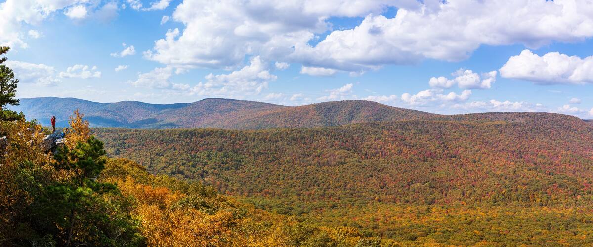 A mountainous landscape with autumn foliage.
