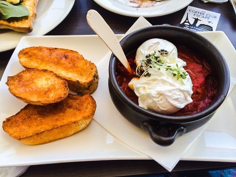 Approx $13 
Chorizo, poached egg, tomato hot pot