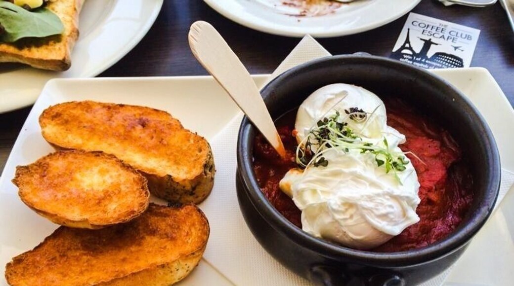 Approx $13
Chorizo, poached egg, tomato hot pot