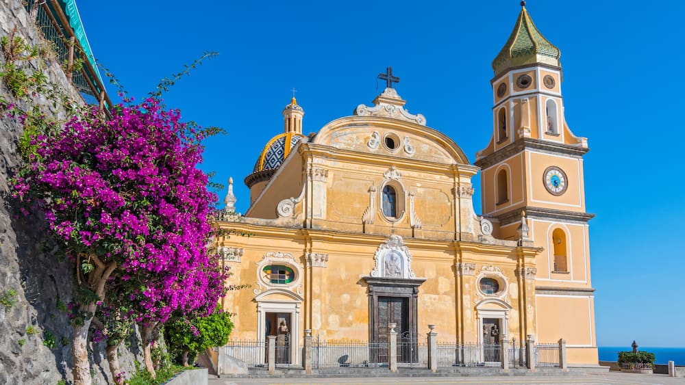 The Renaissance San Gennaro church in the center of the town of Praiano on Italy's Amalfi Coast.