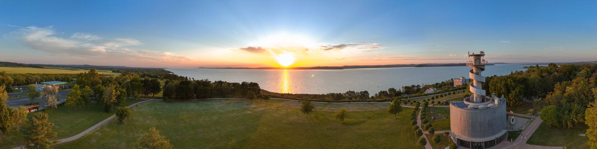 Aerial view of Lake Balaton in Hungary - Sunset