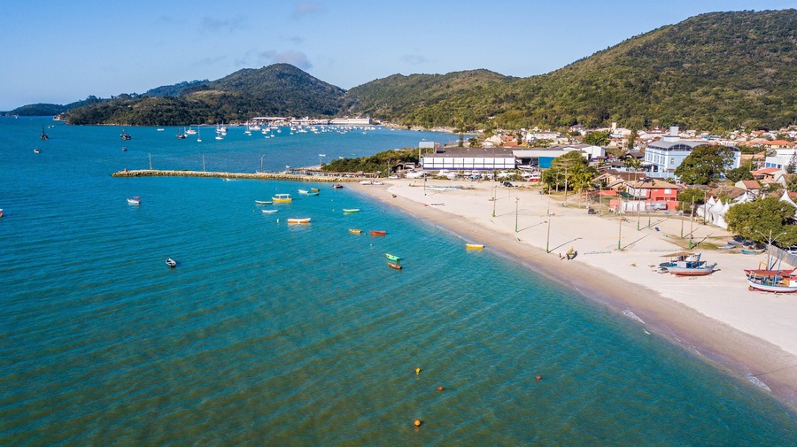 Porto Belo - SC. Aerial view of Porto Belo beach and city - Santa Catarina - Brazil
