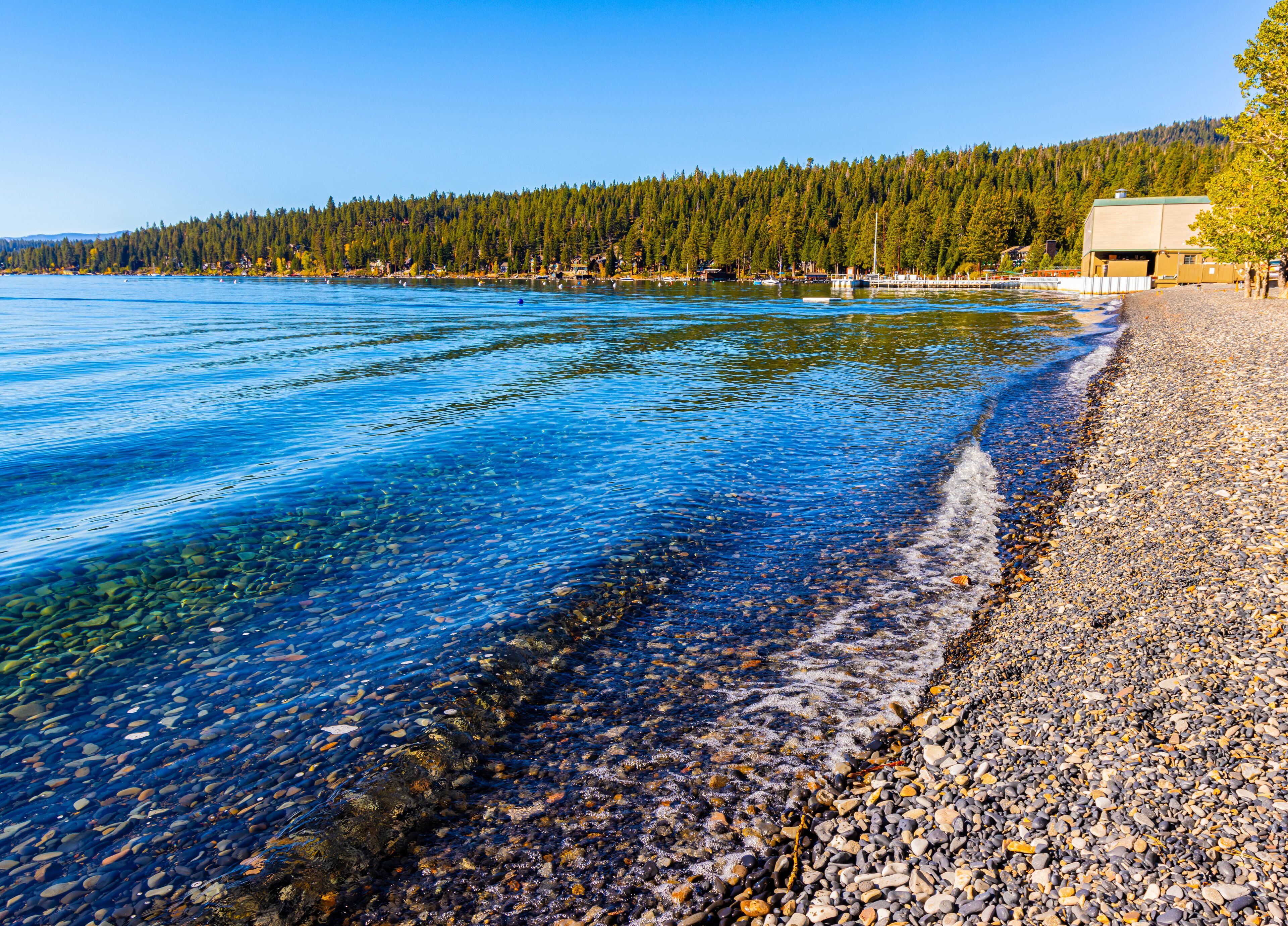 Small Waves Over Pebble Covered Patton Beach on Carnelion Bay, Lake Tahoe, California, USA