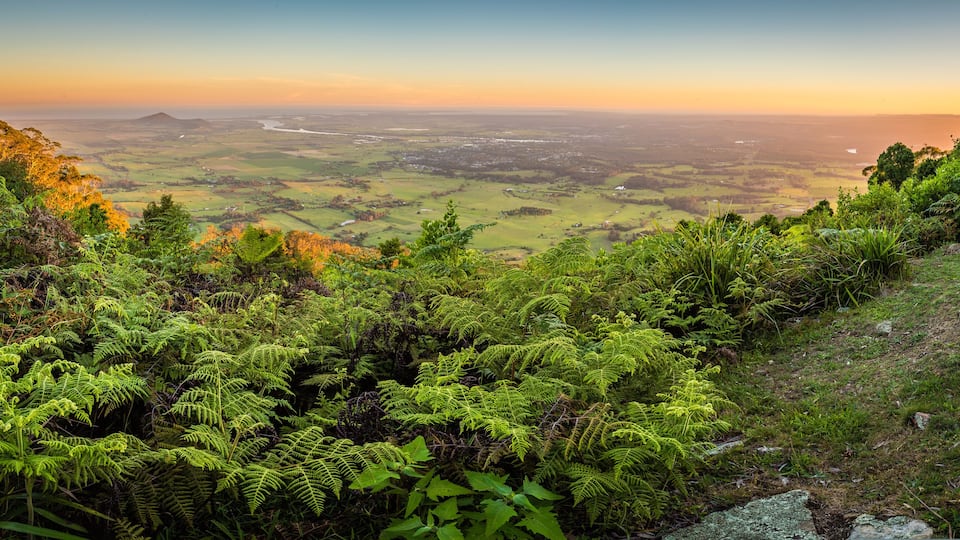 Cambewarra lookout at sunset in the summer, with Berrys Bay in the background