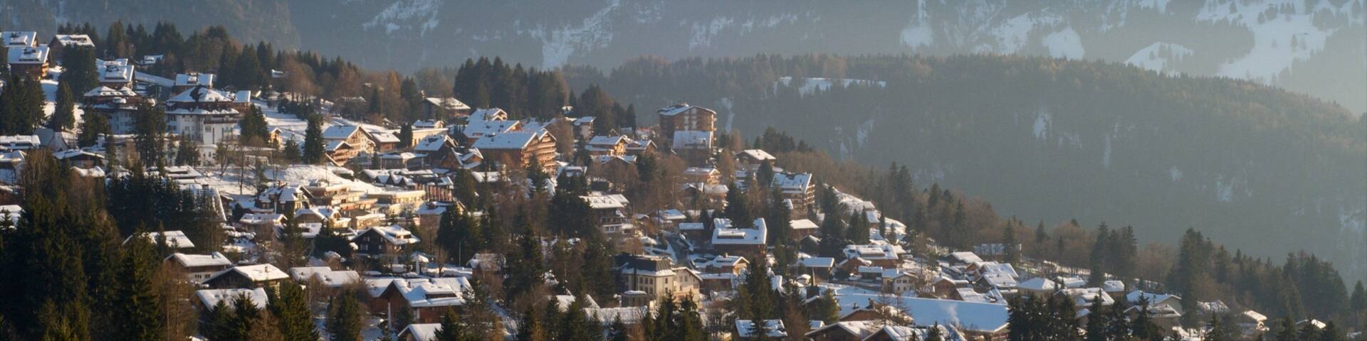 グリヨン 表示 山々, 雪 と 小さな町あるいは村