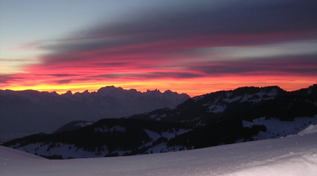 Gryon which includes a sunset, mountains and landscape views