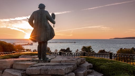 Statue of Chief Ignatius Petoskey overlooking Little Traverse Bay, Lake Michigan.