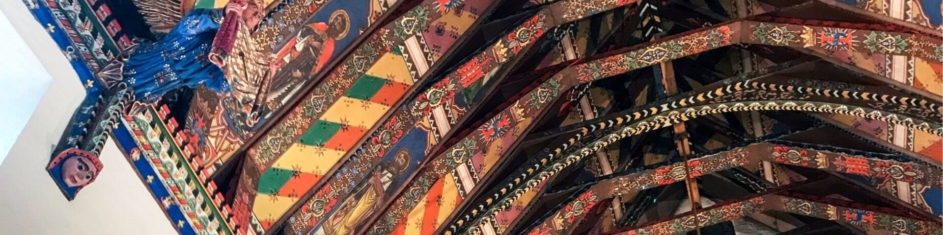 Painted church roof, Huntingfield Suffolk. A very remote and modest church, with an amazing recreated painted roof. Worth going out of your way to view.