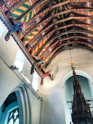 Painted church roof, Huntingfield Suffolk. A very remote and modest church, with an amazing recreated painted roof. Worth going out of your way to view.