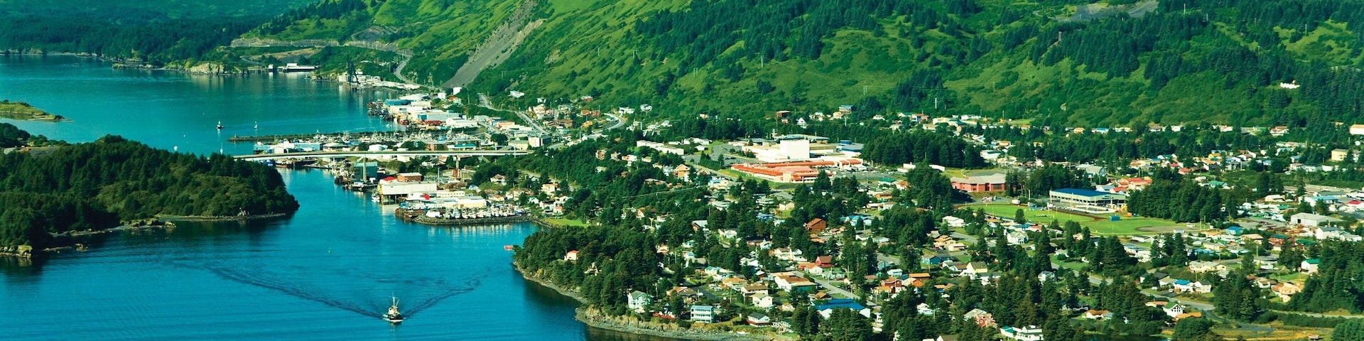 Kodiak que incluye un río o arroyo y montañas