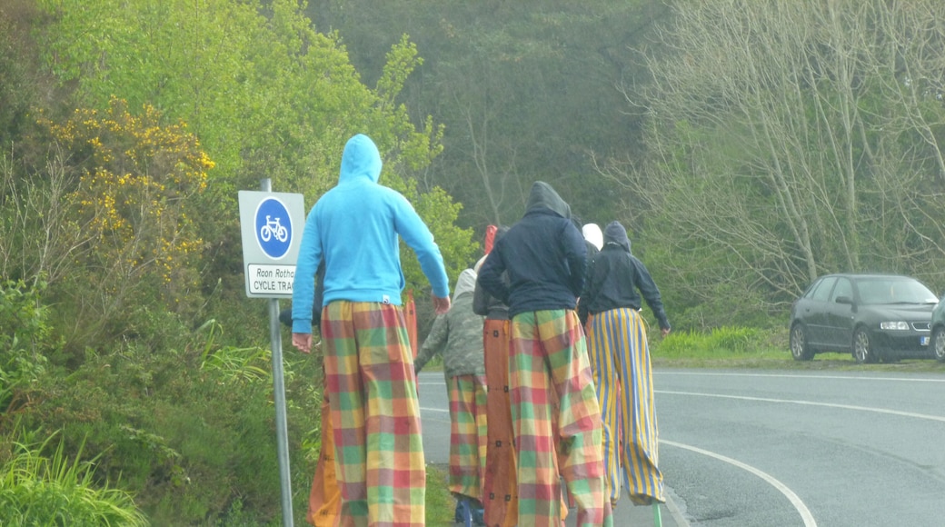 We got a little lost driving through Clifden. Fortunately. Or we would have missed this. As it was explained to us, Irish students have a year of "non-traditional" school. And these kids were learning to stilt walk. And doing quite well. In the pouring rain. One of those things from traveling we'll never forget, and still chuckle about when we think of it.