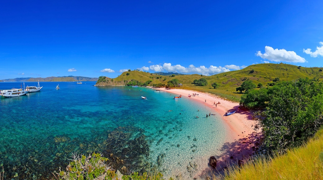 Superlarge panorama of Pink Beach, Flores Island