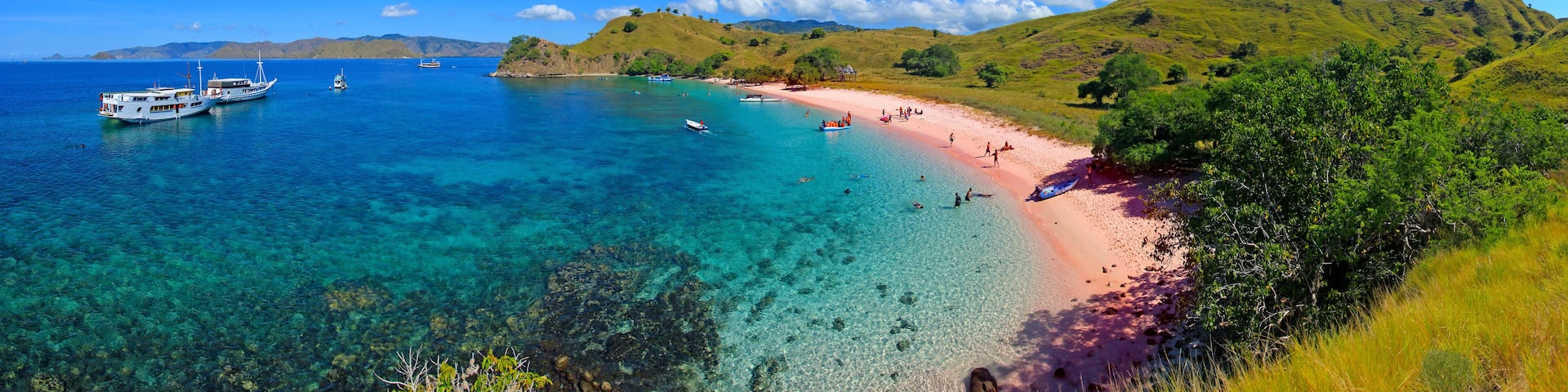 Superlarge panorama of Pink Beach, Flores Island