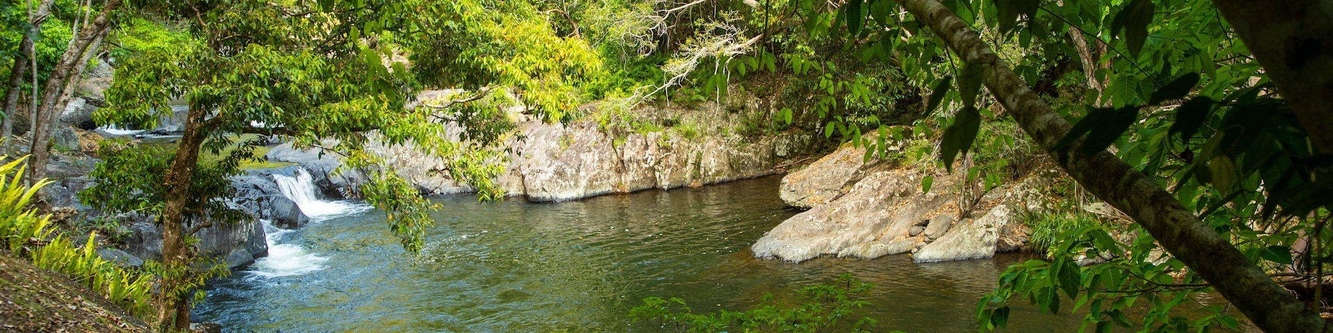 Crystal Cascades featuring a river or creek as well as an individual male