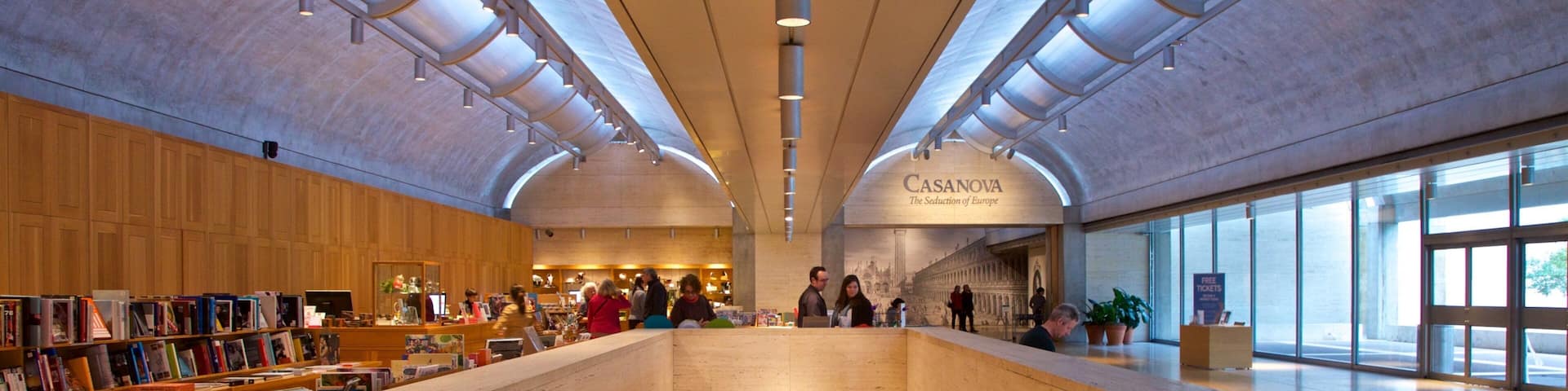 Kimbell Art Museum showing interior views as well as a small group of people