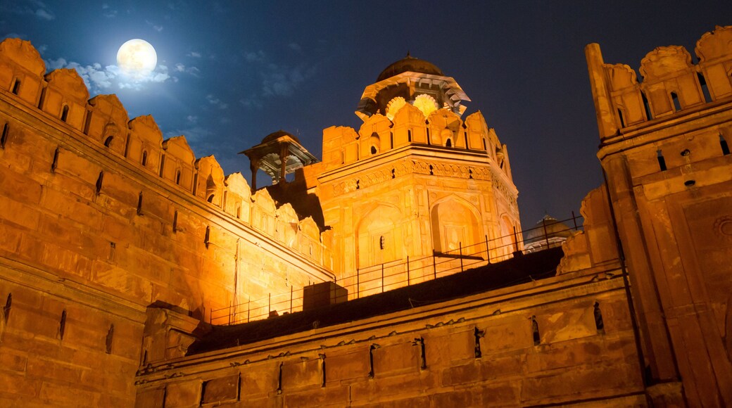 Night scene at Red Fort (Lal Quila) in Delhi , India