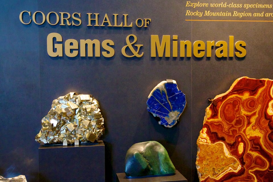 A display of various minerals and gems at Coors Hall.