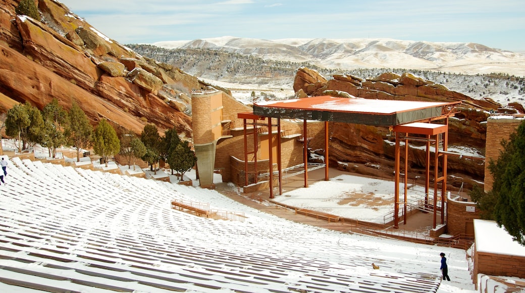 Red Rocks Amphitheatre featuring snow and theatre scenes