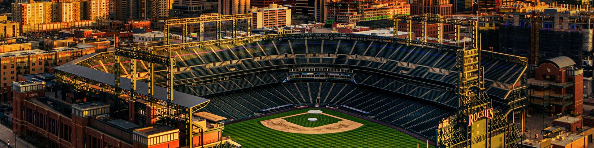 DENVER, COLORADO/UNITED STATES - APRIL 11 2020: Major League Baseball stadium Coors Field in Denver Colorado sits empty during the Coronavirus pandemic.