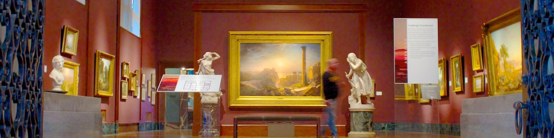 Instituto de Artes de Detroit mostrando vistas internas, uma estátua ou escultura e arte