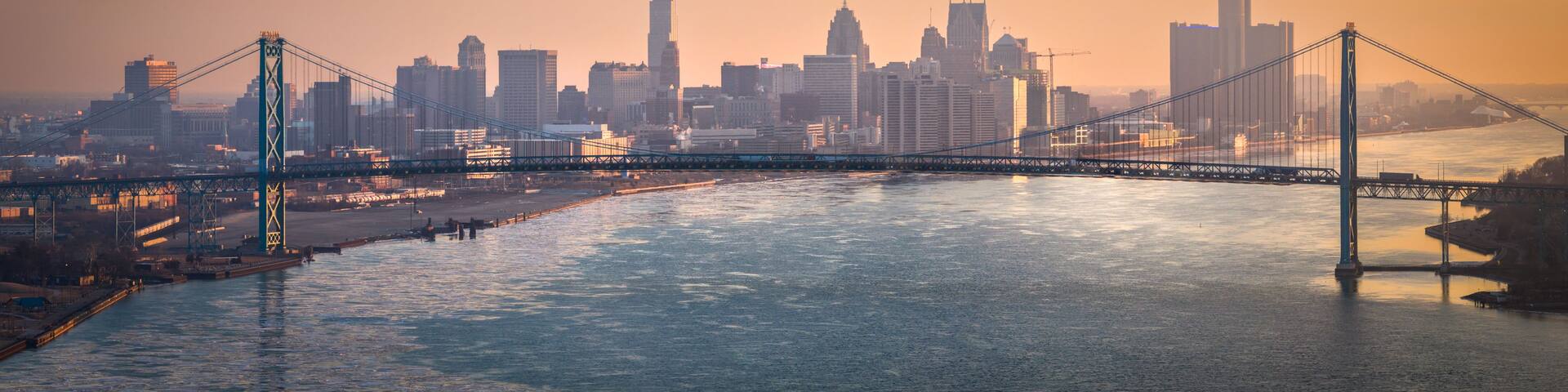 Ambassador bridge in Detroit over Detroit River