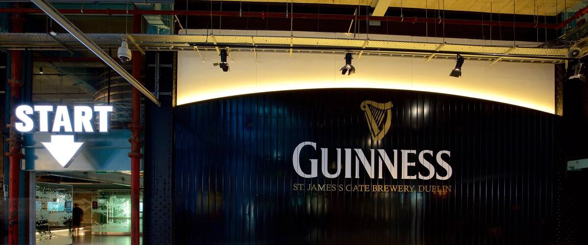 Guinness Storehouse featuring interior views and signage
