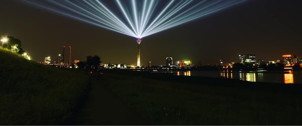 I was thrilled to capture the special lighting of the Rhine Tower tonight. From what I hear it has been lit this way all week. It must be for the big weekend celebration upon which today is the start of this 3-day street festival called NRW Tag. It is a way to celebrate 70 yrs for NRW (North Rhine Westphalia) as a state with Duesseldorf as its capital. You can go up the tower and enjoy a meal in the revolving restaurant while taking in the view of beautiful Duesseldorf. #LoveMyTown