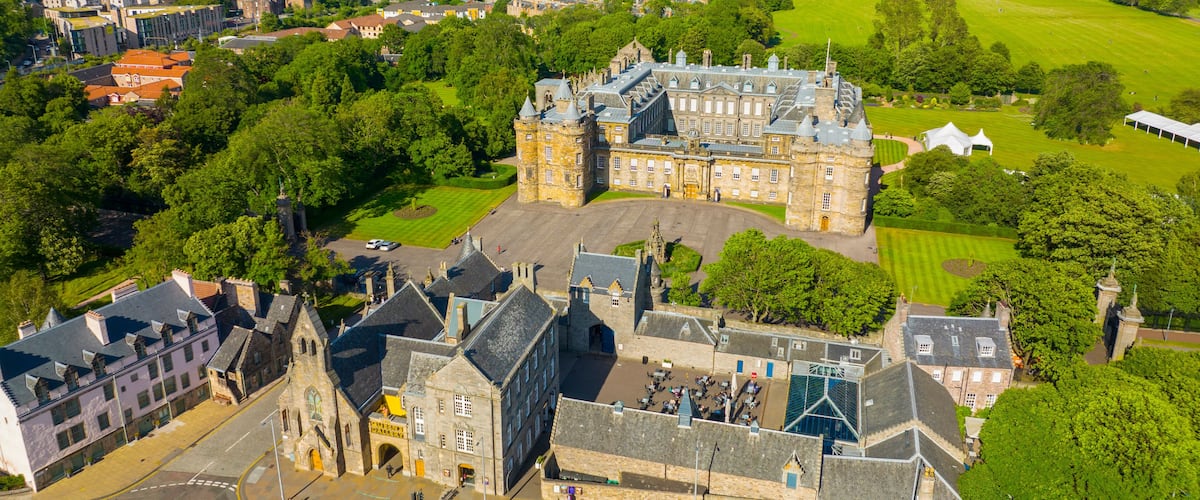 Holyrood Palace was built in 1671, is located at the bottom of Royal Mile in Old Town Edinburgh, Scotland, UK. Old town Edinburgh is a UNESCO World Heritage Site since 1995.