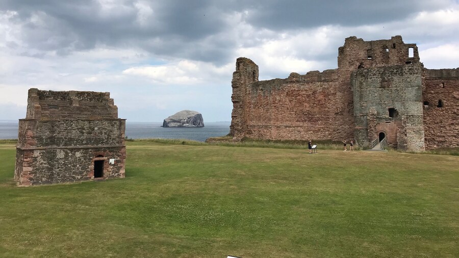 Tantallon castle with bass rock in distance