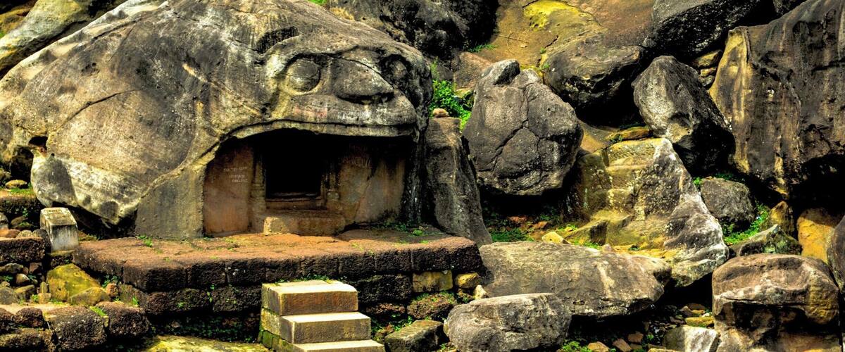 Udayagiri and Khandagiri Caves are partly natural and partly artificial caves of archaeological, historical and religious importance near the city of Bhubaneswar in Odisha, India. The caves are situated on two adjacent hills, Udayagiri and Khandagiri, mentioned as Kumari Parvat in the Hathigumpha inscription. They have a number of finely and ornately carved caves built during 2nd century BCE. It is believed that most of these caves were carved out as residential blocks for Jain monks during the reign of King Kharavela. Udayagiri means "Sunrise Hill" and has 18 caves while Khandagiri has 15 caves.
The caves of Udayagiri and Khandagiri, called lena or leṇa in the inscriptions, were dug out mostly during the reign of Kharavela for the abode of Jaina ascetics. The most important of this group is Ranigumpha in Udayagiri which is a double storeyed monastery. Other important caves include Hathi gumpha, Ananta gumpha, Ganesha gumpha, Jaya Vijaya gumpha, Mancapuri gumpha, Bagh gumpha and Sarpa gumpha.