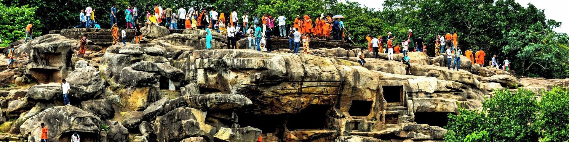 Udayagiri and Khandagiri Caves are partly natural and partly artificial caves of archaeological, historical and religious importance near the city of Bhubaneswar in Odisha, India. The caves are situated on two adjacent hills, Udayagiri and Khandagiri, mentioned as Kumari Parvat in the Hathigumpha inscription. They have a number of finely and ornately carved caves built during 2nd century BCE. It is believed that most of these caves were carved out as residential blocks for Jain monks during the reign of King Kharavela. Udayagiri means "Sunrise Hill" and has 18 caves while Khandagiri has 15 caves.
The caves of Udayagiri and Khandagiri, called lena or leṇa in the inscriptions, were dug out mostly during the reign of Kharavela for the abode of Jaina ascetics. The most important of this group is Ranigumpha in Udayagiri which is a double storeyed monastery. Other important caves include Hathi gumpha, Ananta gumpha, Ganesha gumpha, Jaya Vijaya gumpha, Mancapuri gumpha, Bagh gumpha and Sarpa gumpha.