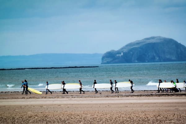 The Bass Rock, seen here from Belhaven Bay. This island is a volcanic remnant and as such is comprised chiefly of basalt. it lies 3 miles off the coast from North Berwick. Unlike many small islands of it's size it has a colourful history of royal visits, political prisoners and literary mentions, most notably in R L Stevenson's 'Catriona.'
It is currently home to the worlds largest colony of Northern Gannets and is a nature reserve managed by the Scottish Seabird Centre.