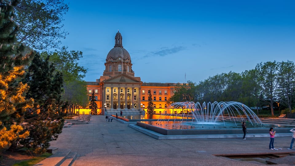 Exterior facade of The Alberta Legislature Building in Edmonton.