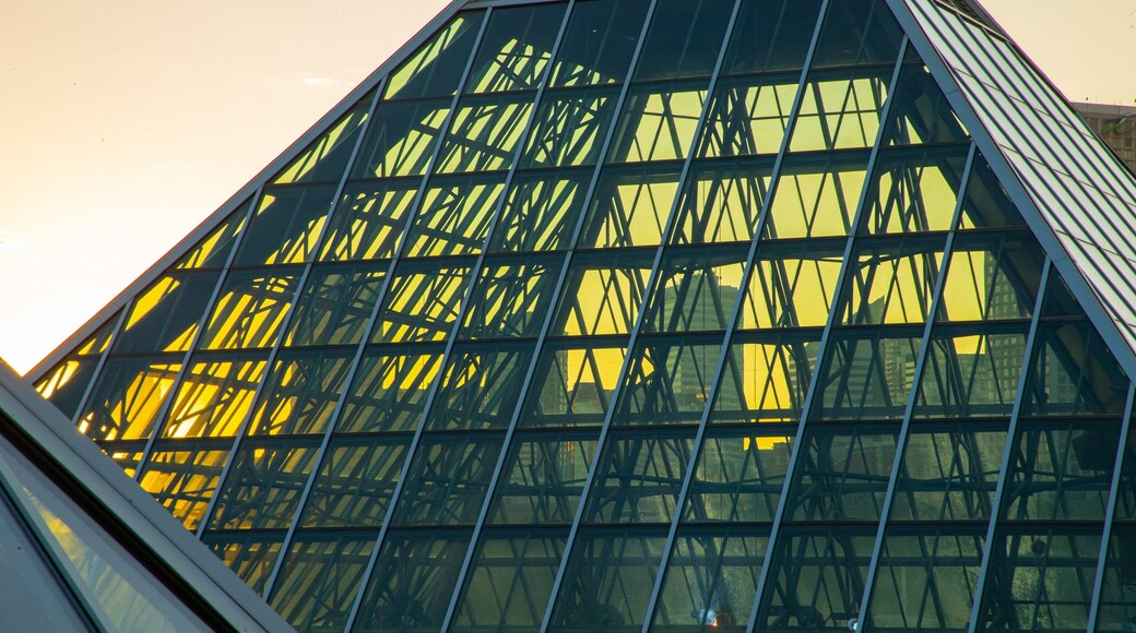 Muttart Conservatory featuring a sunset