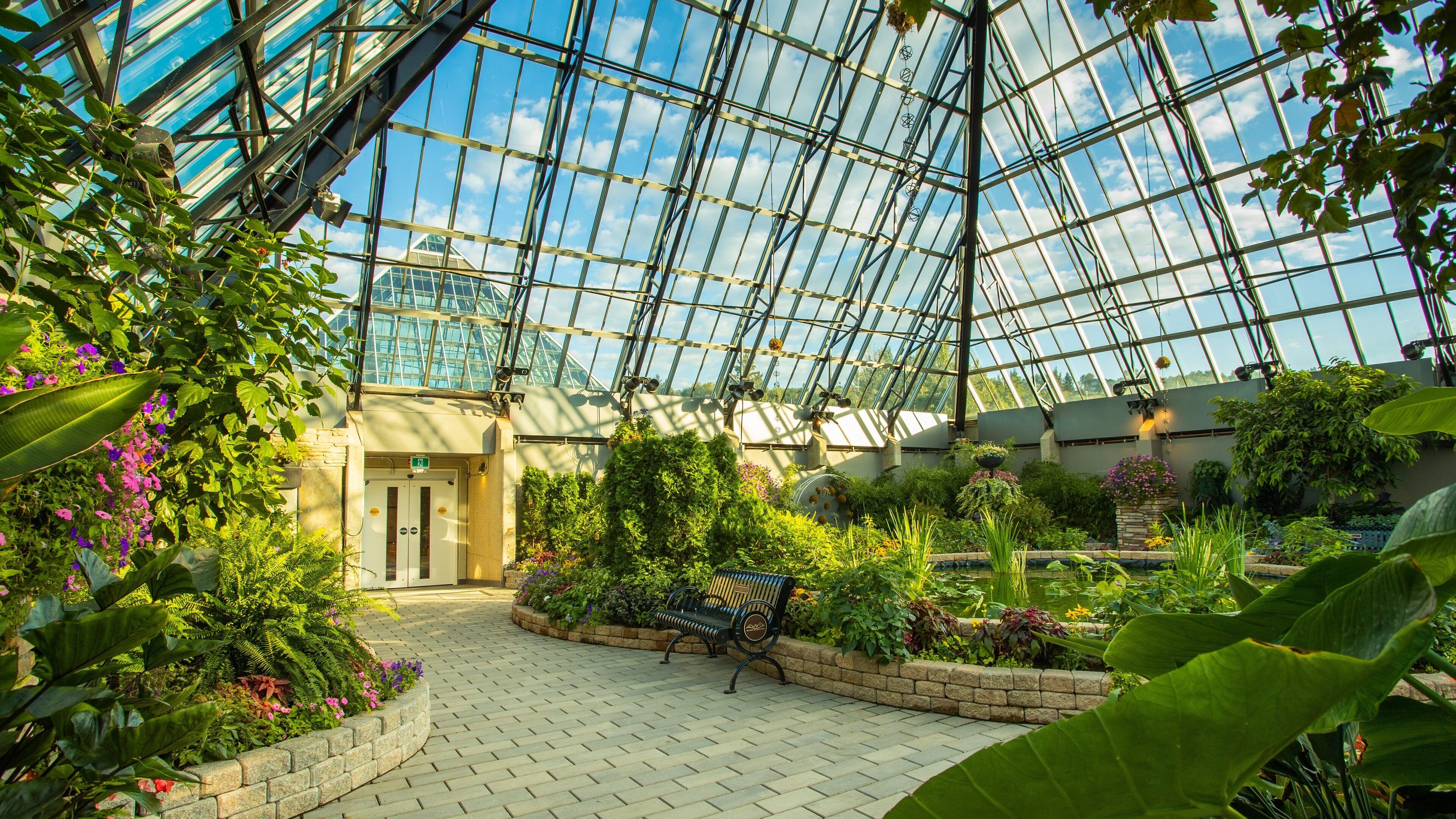 Muttart Conservatory featuring interior views and a park