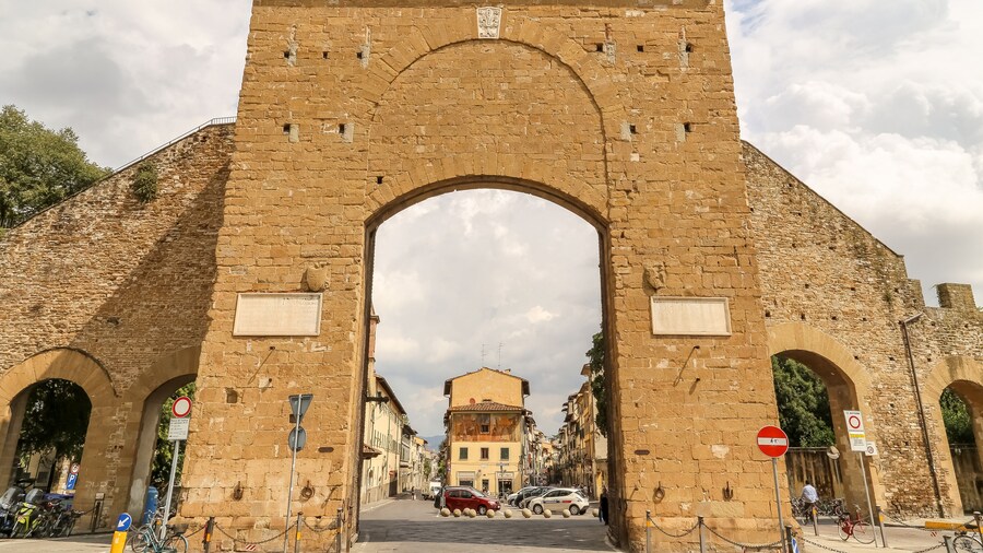 Ancient Roman gate into the old city of Florence, Italy. Porta Romana or Porta San Pier Gattolino