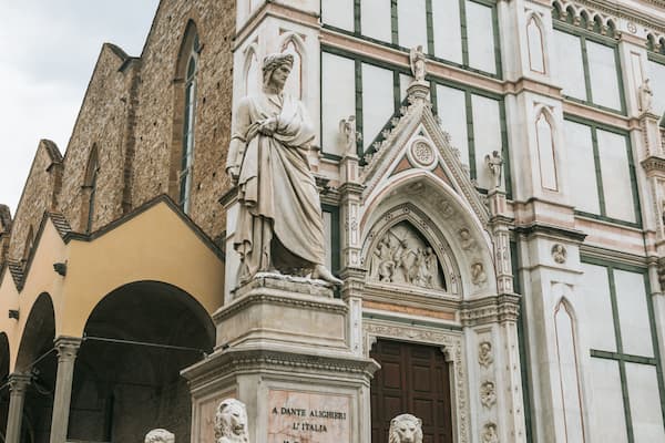 Basilica of Santa Croce which includes heritage elements, heritage architecture and a statue or sculpture