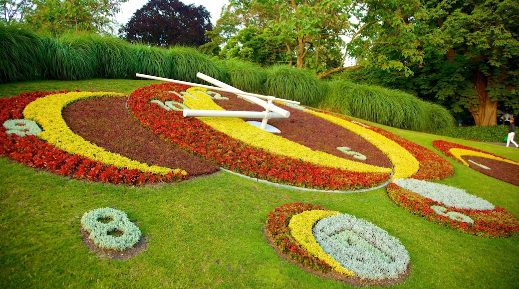 Flower Clock featuring flowers, outdoor art and a park