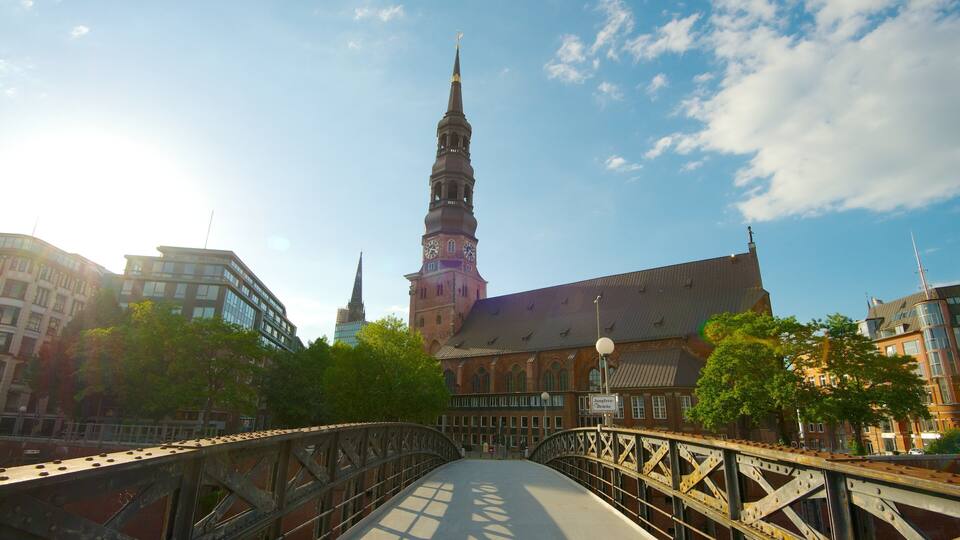 St. Catherine\'s Church which includes a city, a bridge and heritage architecture