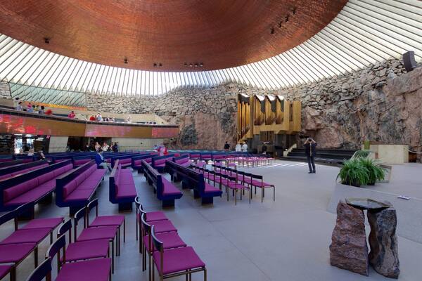 Temppeliaukio Church featuring interior views and a church or cathedral