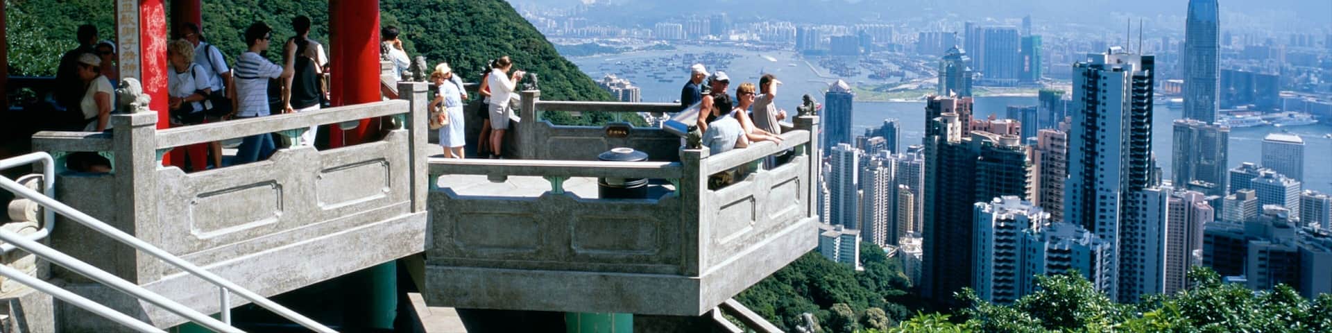 Victoria Peak Tower featuring heritage architecture, views and a high rise building