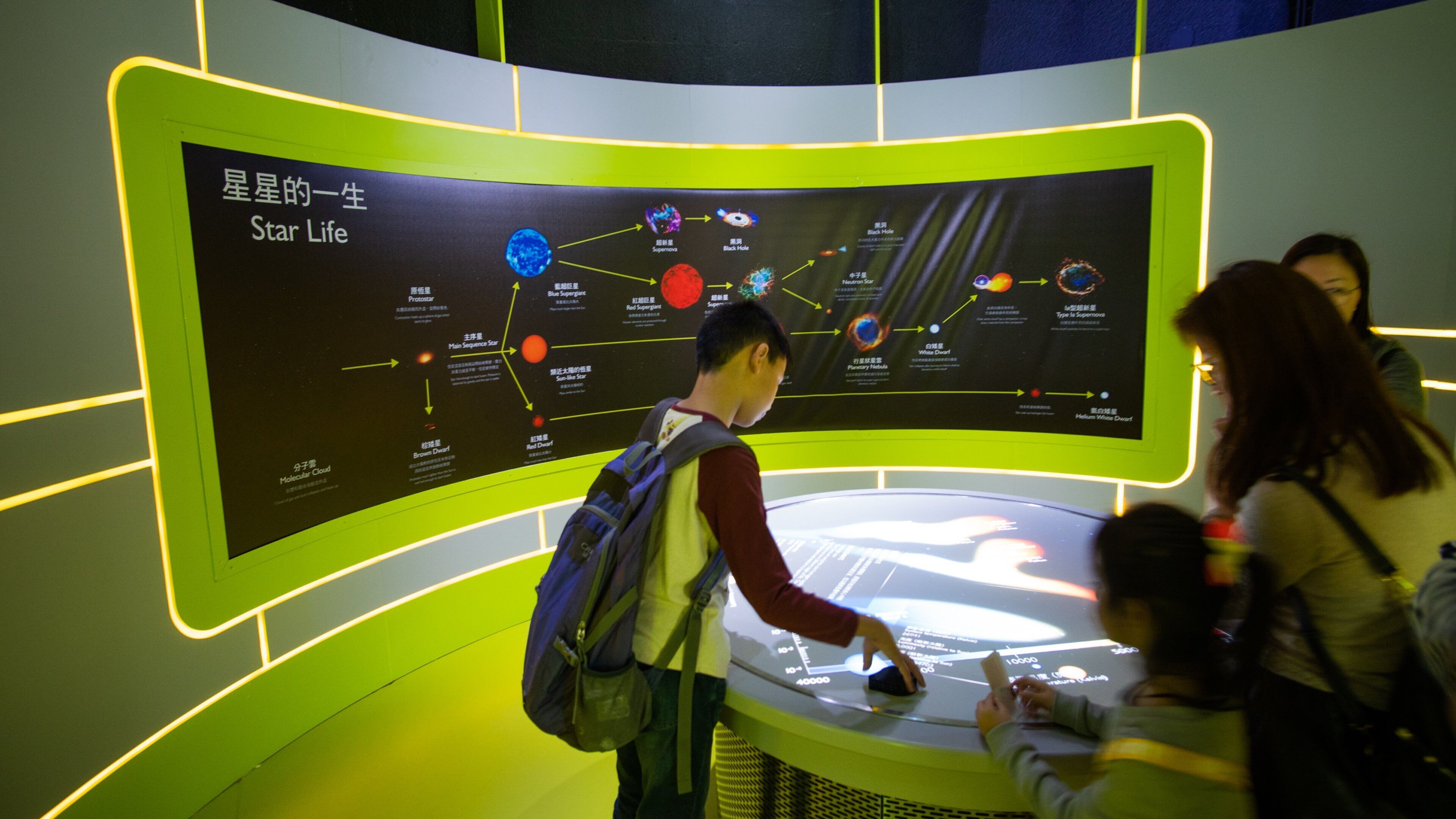 Hong Kong Space Museum showing interior views as well as a family