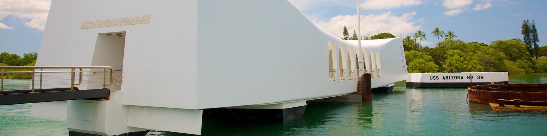 USS Arizona Memorial which includes a memorial and military items