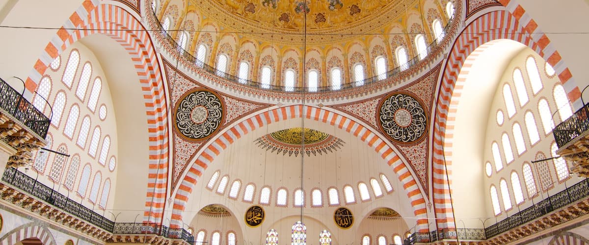 Suleymaniye Mosque showing a mosque and interior views