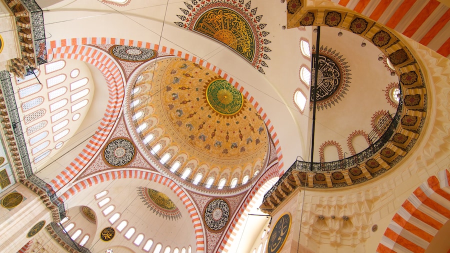 Mesquita Suleymaniye mostrando uma mesquita e vistas internas