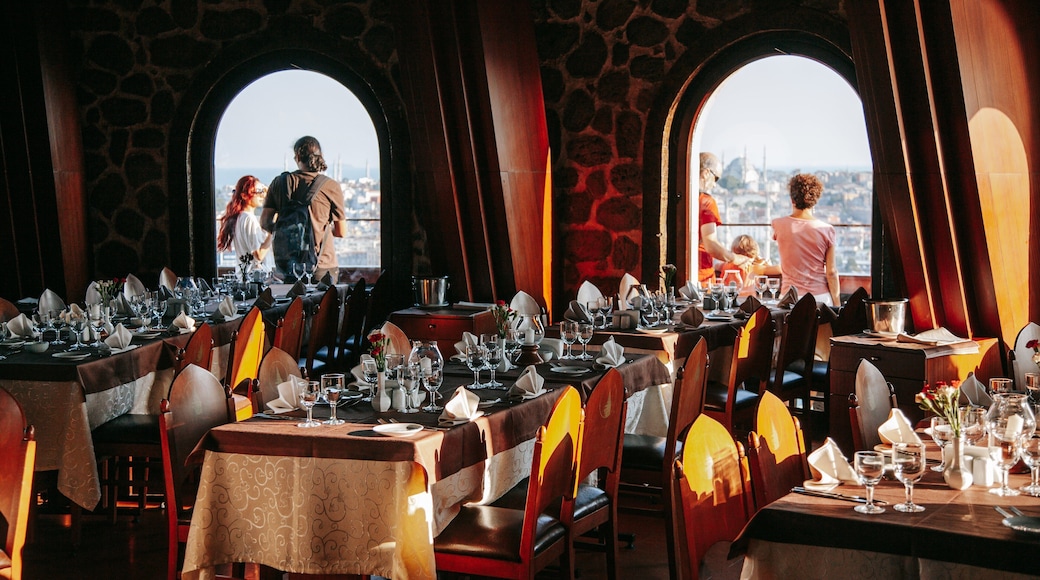 Galata Tower showing dining out and interior views